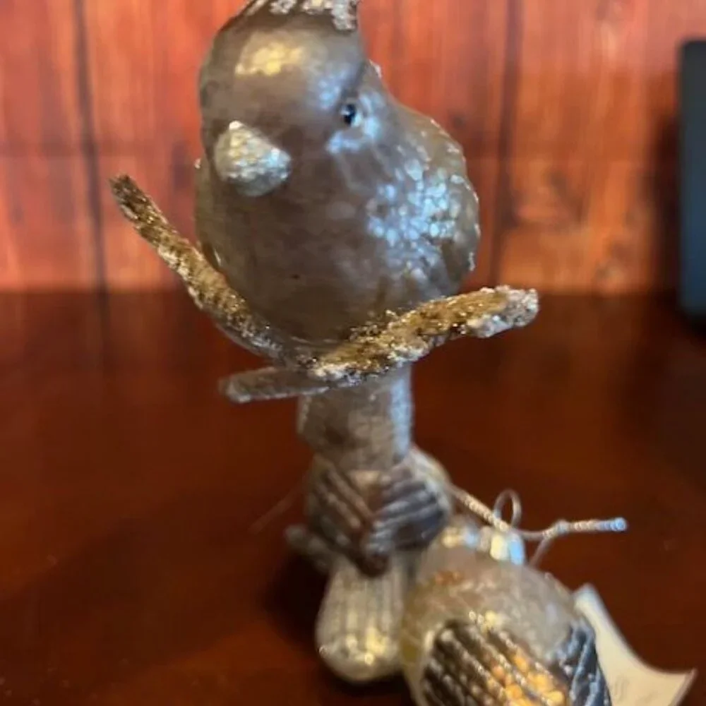Set Of 3 Glass Bird on brach Christmas Ornaments With Glitter‎ Accents Hanging